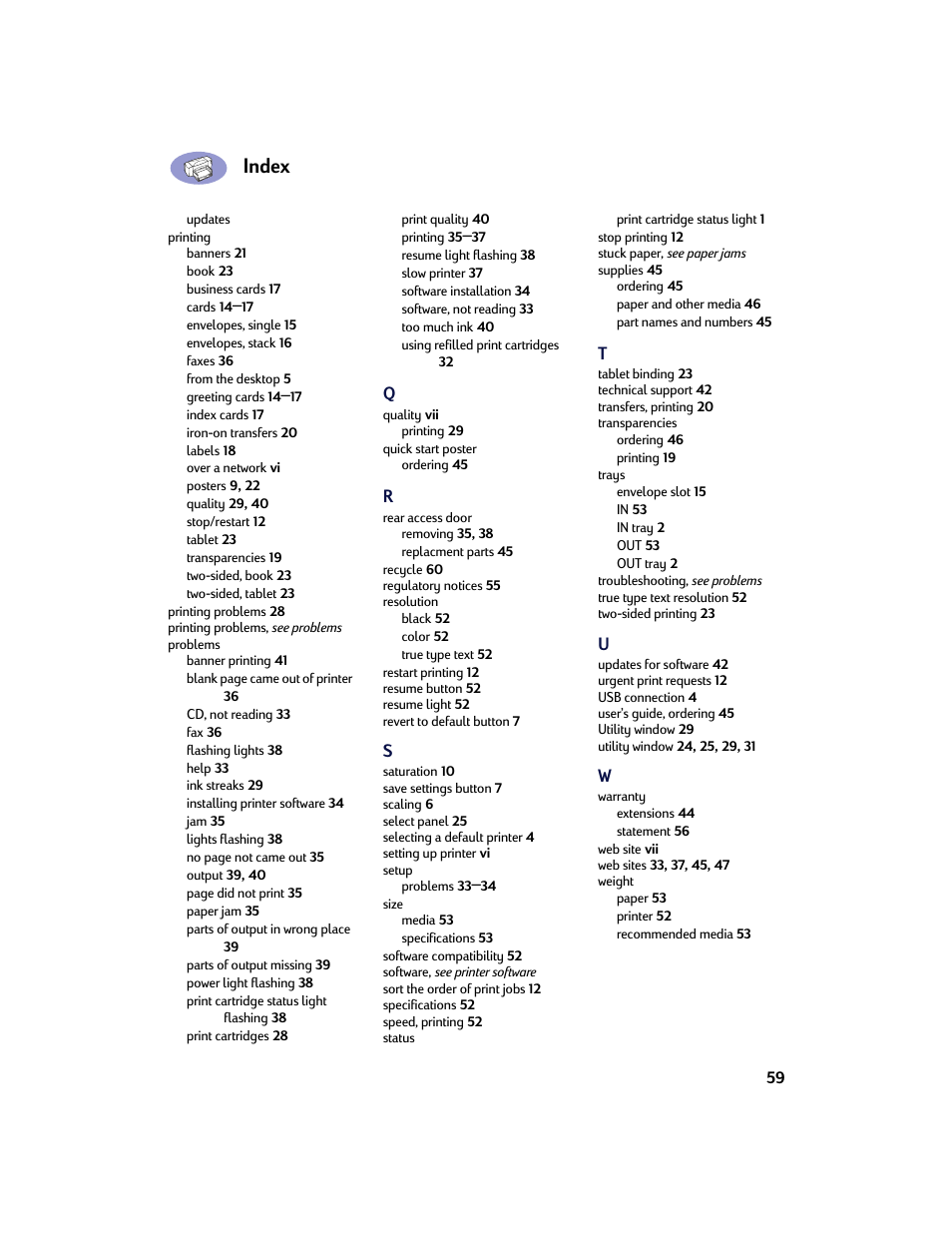 Index | HP Deskjet 842c Printer User Manual | Page 66 / 67