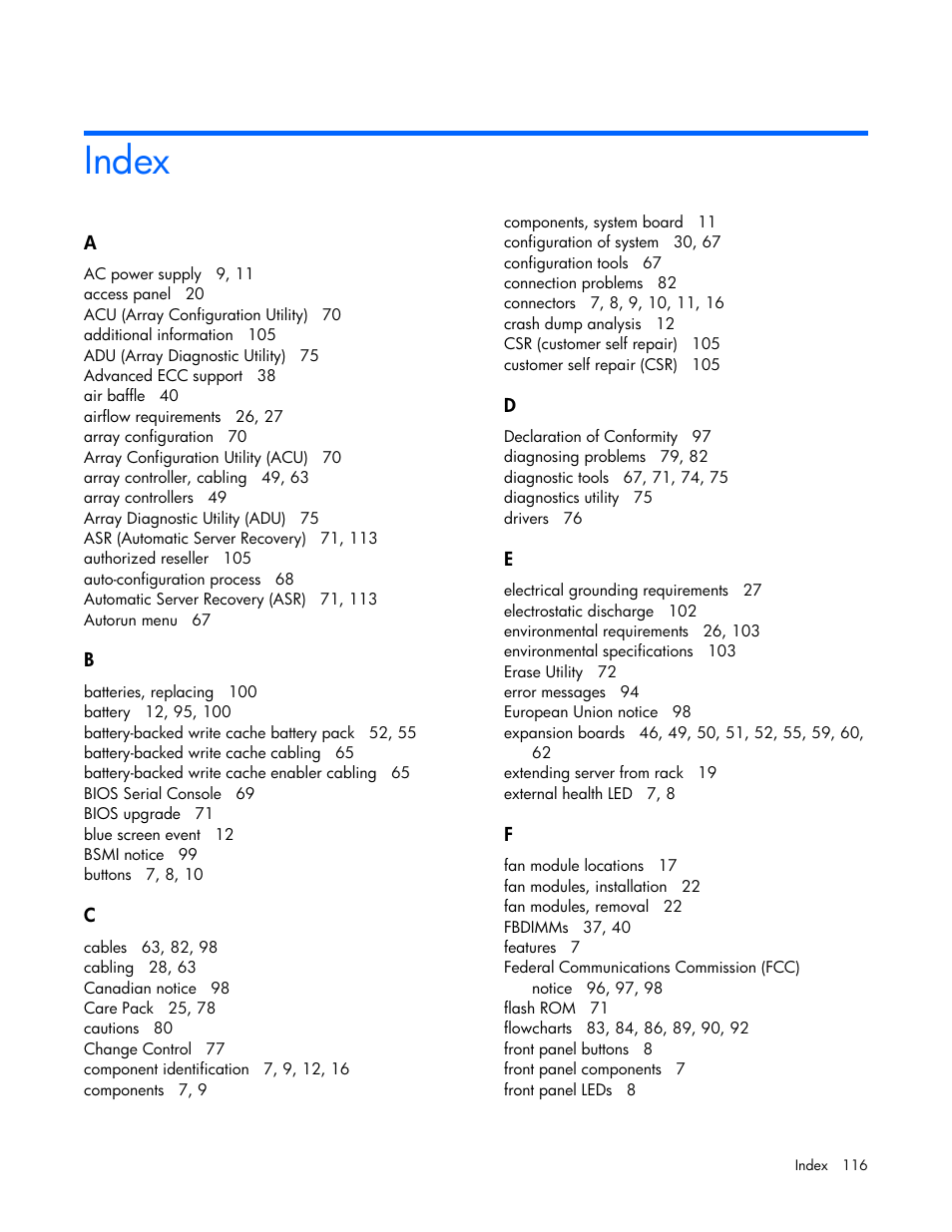 Index | HP ProLiant DL360 G5 Server User Manual | Page 116 / 118