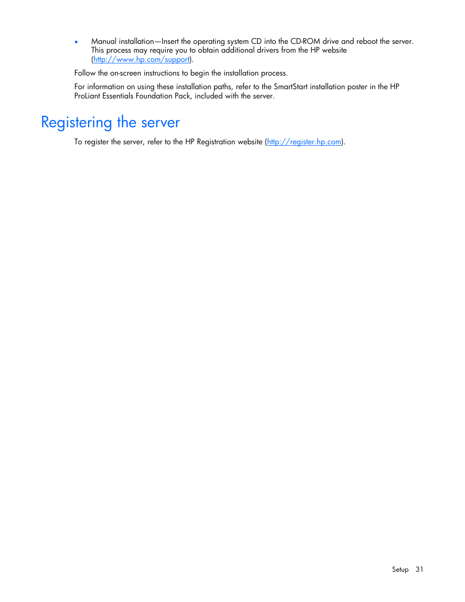 Registering the server | HP ProLiant DL360 G5 Server User Manual | Page 31 / 118