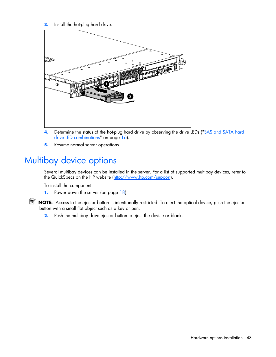 Multibay device options | HP ProLiant DL360 G5 Server User Manual | Page 43 / 118