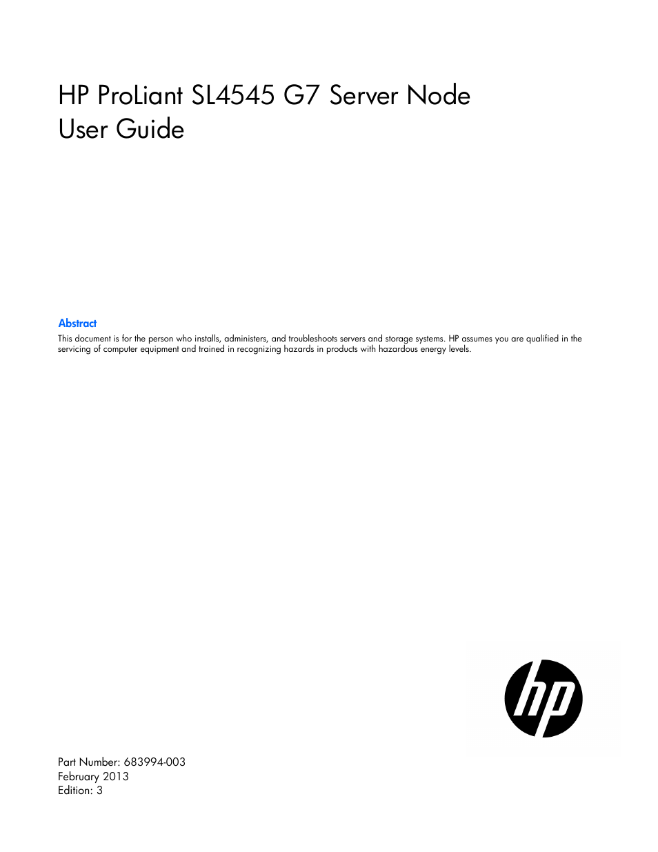 HP ProLiant SL4545 G7 Server User Manual | 78 pages