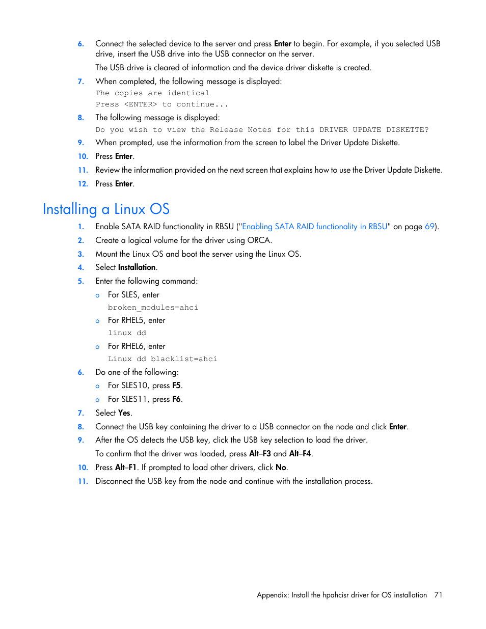 Installing a linux os | HP ProLiant SL4545 G7 Server User Manual | Page 71 / 78