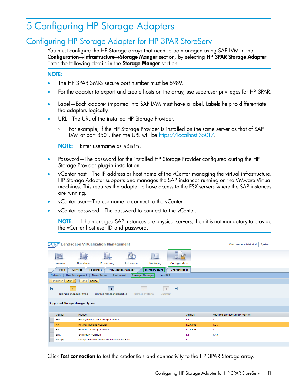 5 configuring hp storage adapters | HP Plug-in for SAP NetWeaver Landscape Virtualization Management for Storage User Manual | Page 11 / 20