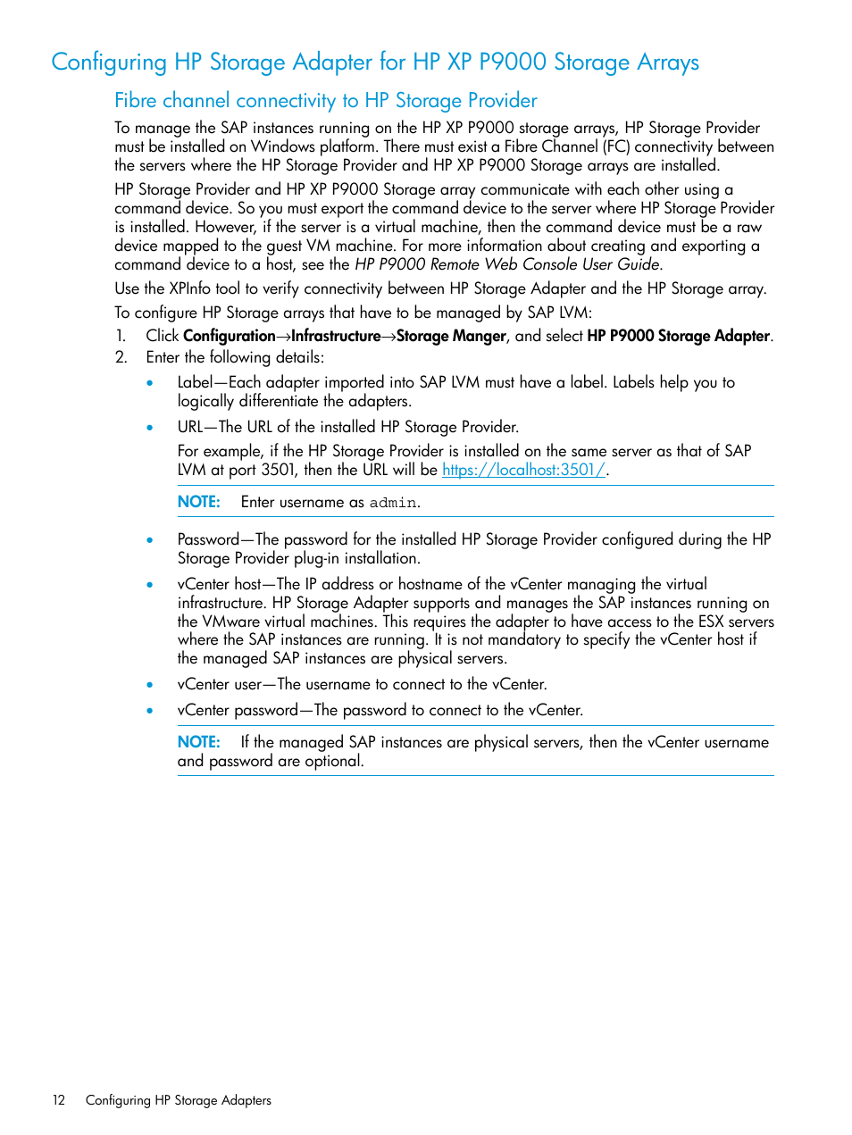 Fibre channel connectivity to hp storage provider | HP Plug-in for SAP NetWeaver Landscape Virtualization Management for Storage User Manual | Page 12 / 20