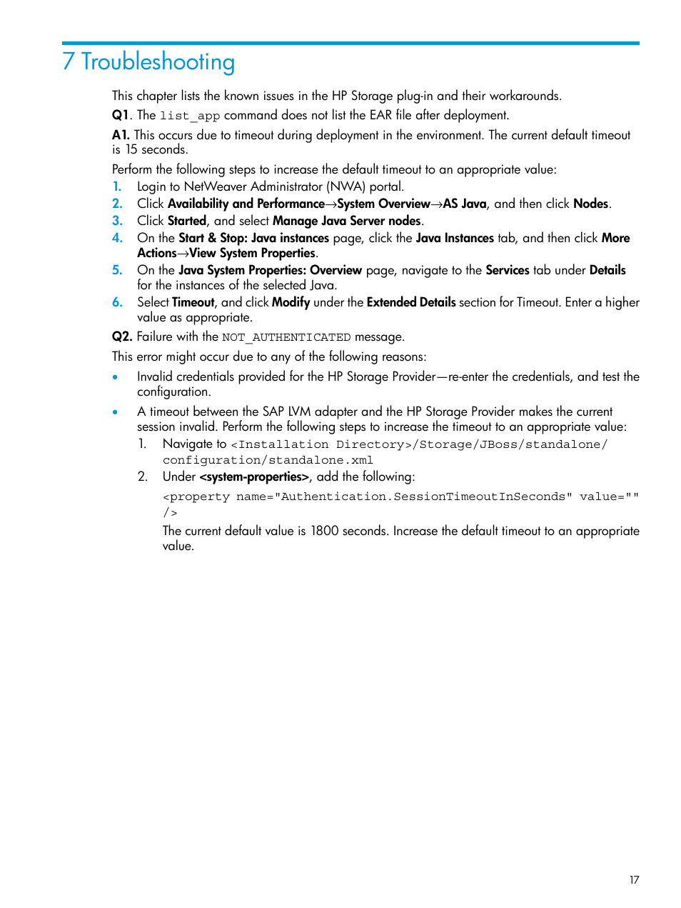 7 troubleshooting | HP Plug-in for SAP NetWeaver Landscape Virtualization Management for Storage User Manual | Page 17 / 20