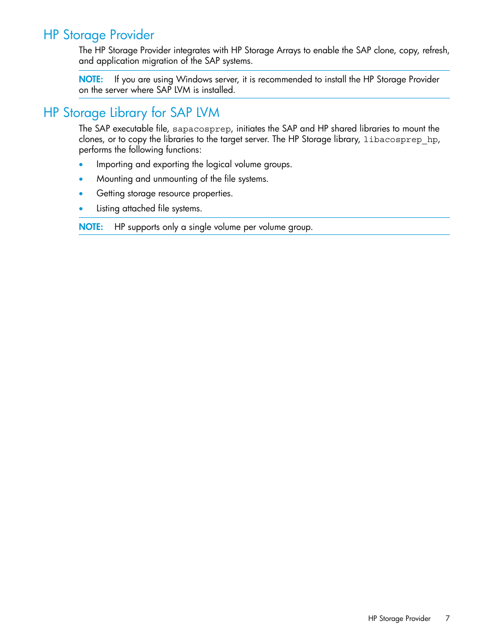 Hp storage provider, Hp storage library for sap lvm, Hp storage provider hp storage library for sap lvm | HP Plug-in for SAP NetWeaver Landscape Virtualization Management for Storage User Manual | Page 7 / 20