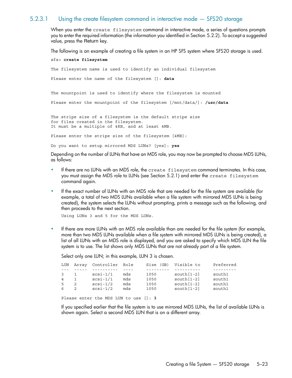 Section 5.2.3.1 | HP StorageWorks Scalable File Share User Manual | Page 107 / 362