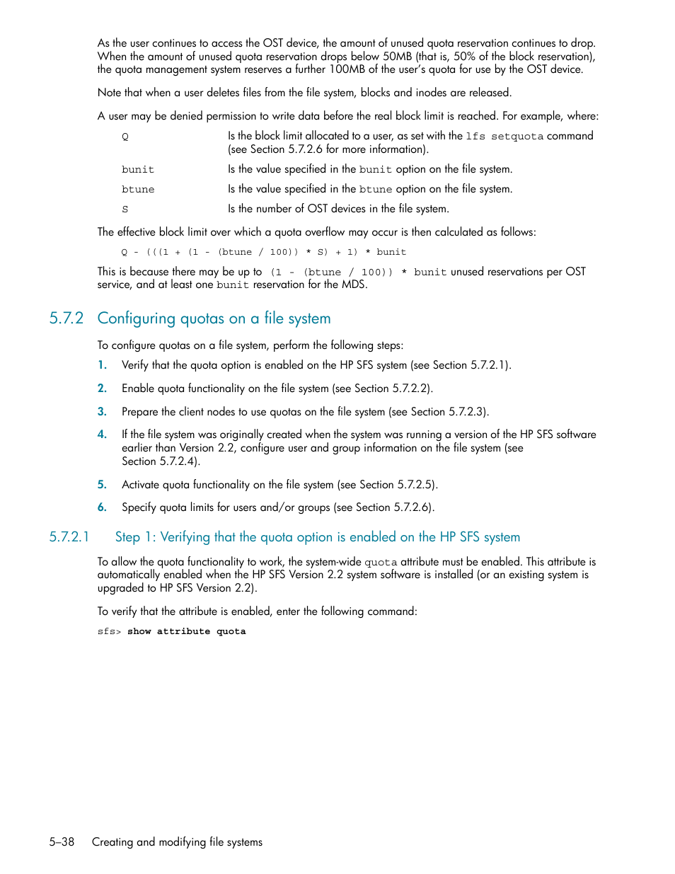 2 configuring quotas on a file system, Configuring quotas on a file system -38 | HP StorageWorks Scalable File Share User Manual | Page 122 / 362