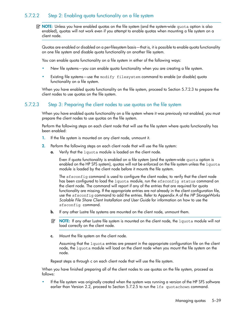 Section 5.7.2.2, Section 5.7.2.3) | HP StorageWorks Scalable File Share User Manual | Page 123 / 362