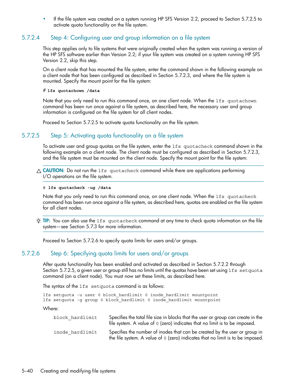 Section 5.7.2.6, Section 5.7.2.4, Section 5.7.2.5 | Section 5.7.2.6) | HP StorageWorks Scalable File Share User Manual | Page 124 / 362