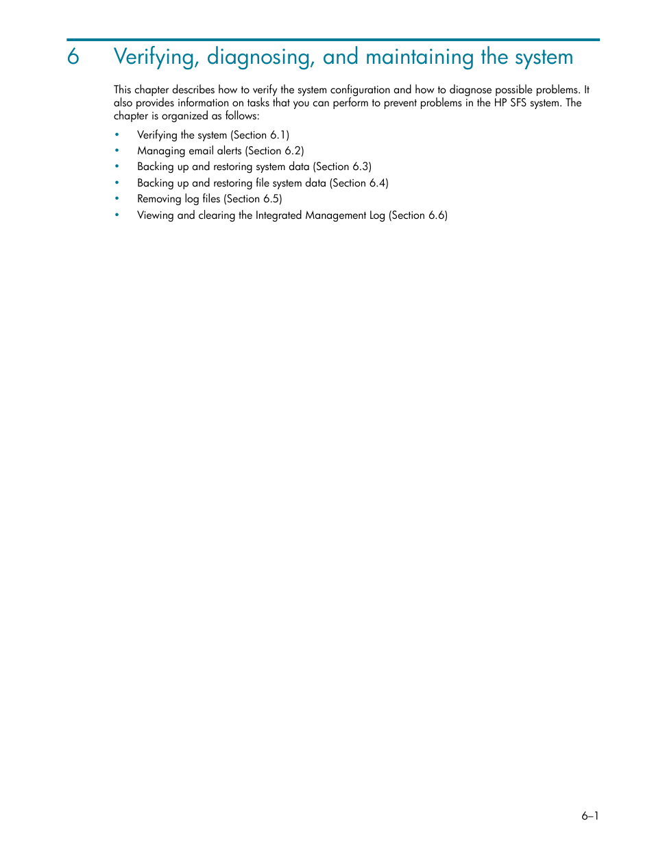 Verifying, diagnosing, and maintaining the system, Chapter 6, 6verifying, diagnosing, and maintaining the system | HP StorageWorks Scalable File Share User Manual | Page 131 / 362