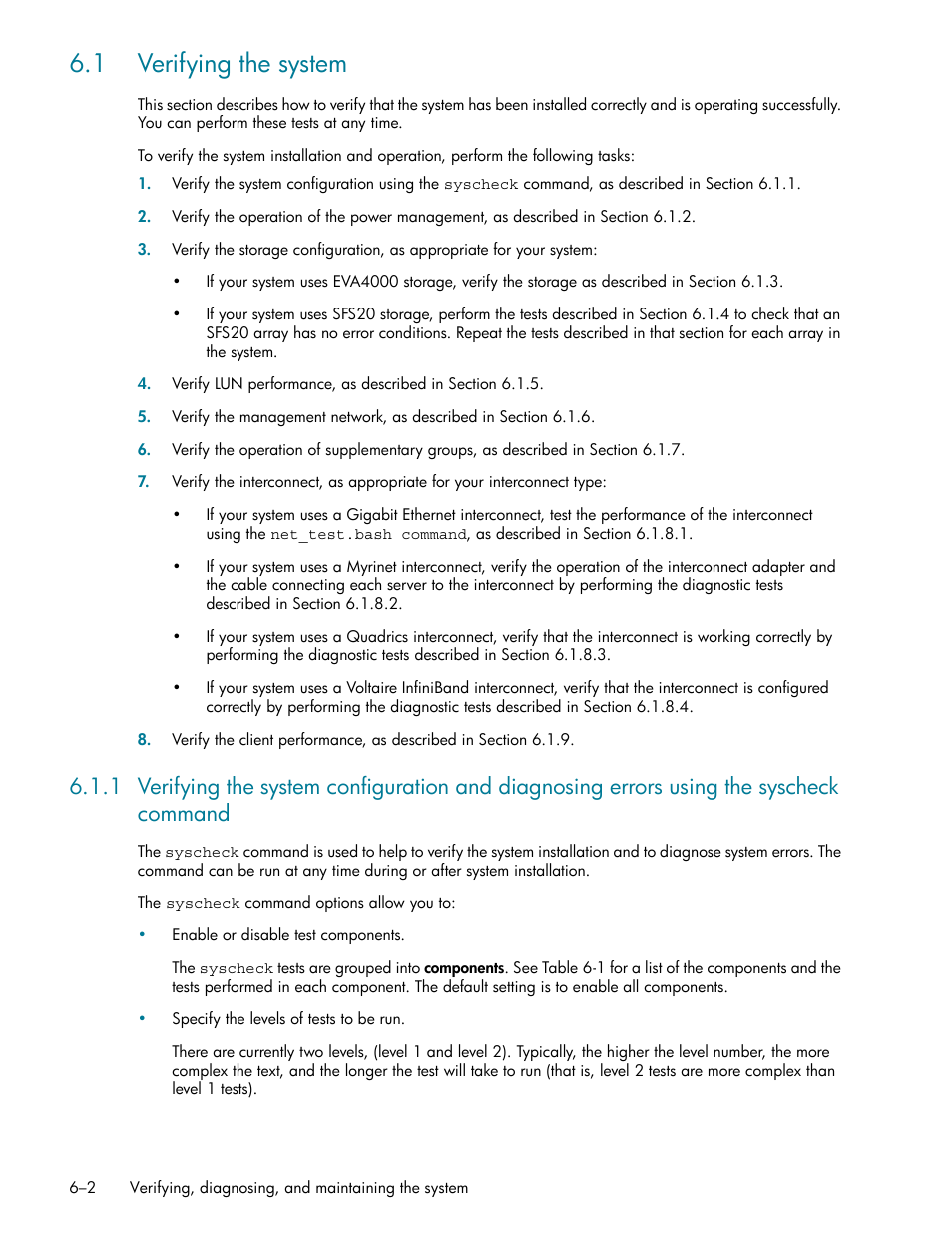 1 verifying the system, 1 verifying the system -2, Verifying the system (section 6.1) | HP StorageWorks Scalable File Share User Manual | Page 132 / 362