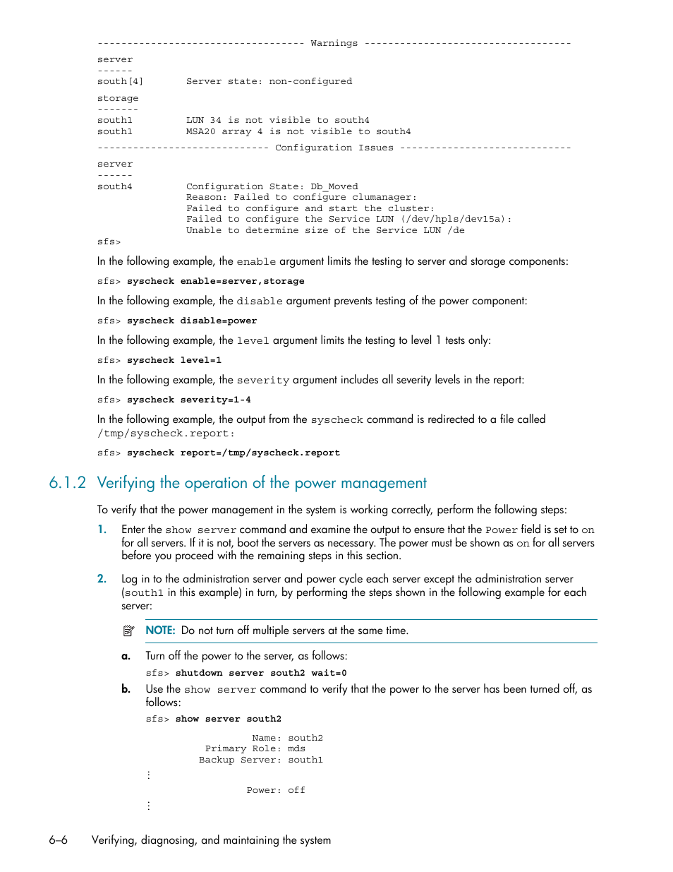 2 verifying the operation of the power management, Verifying the operation of the power management -6, Bed in section 6.1.2 | HP StorageWorks Scalable File Share User Manual | Page 136 / 362