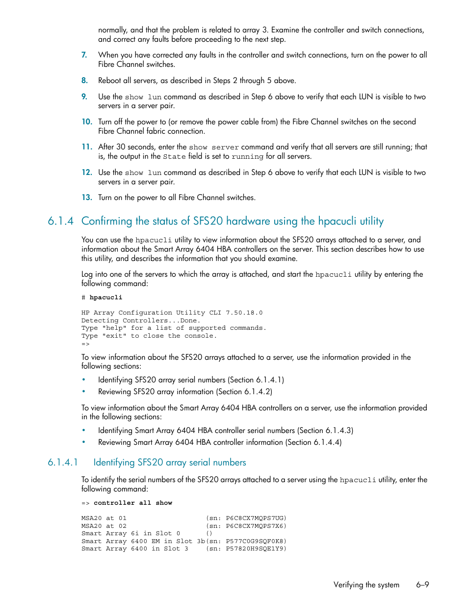 1 identifying sfs20 array serial numbers, Identifying sfs20 array serial numbers -9, Bed in section 6.1.4 | D in section 6.1.4 t | HP StorageWorks Scalable File Share User Manual | Page 139 / 362