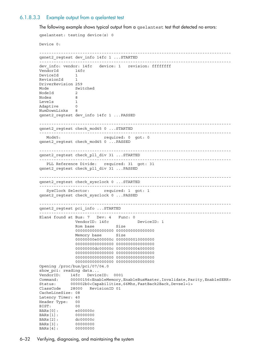 3 example output from a qselantest test, Example output from a qselantest test -32 | HP StorageWorks Scalable File Share User Manual | Page 162 / 362