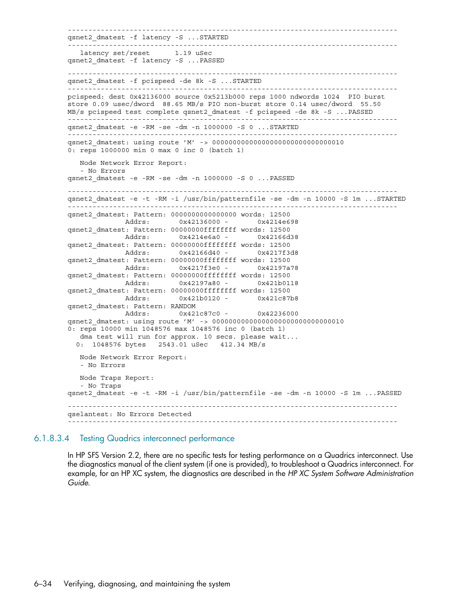 4 testing quadrics interconnect performance, Testing quadrics interconnect performance -34 | HP StorageWorks Scalable File Share User Manual | Page 164 / 362