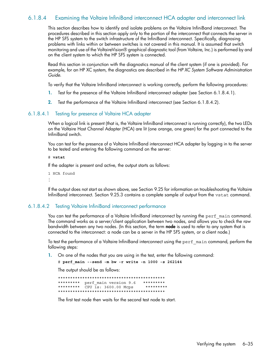 1 testing for presence of voltaire hca adapter, Testing for presence of voltaire hca adapter -35, Section 6.1.8.4 | HP StorageWorks Scalable File Share User Manual | Page 165 / 362