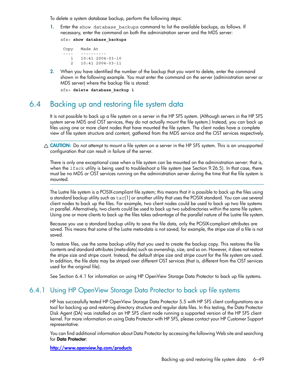 4 backing up and restoring file system data, 4 backing up and restoring file system data -49 | HP StorageWorks Scalable File Share User Manual | Page 179 / 362