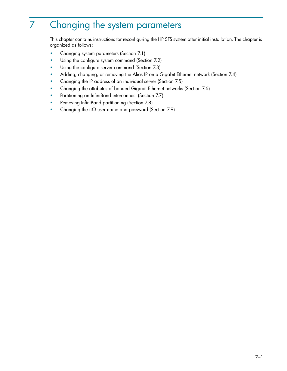 Changing the system parameters, 7 changing the system parameters, Chapter 7 | Chapter 7 a, 7changing the system parameters | HP StorageWorks Scalable File Share User Manual | Page 183 / 362