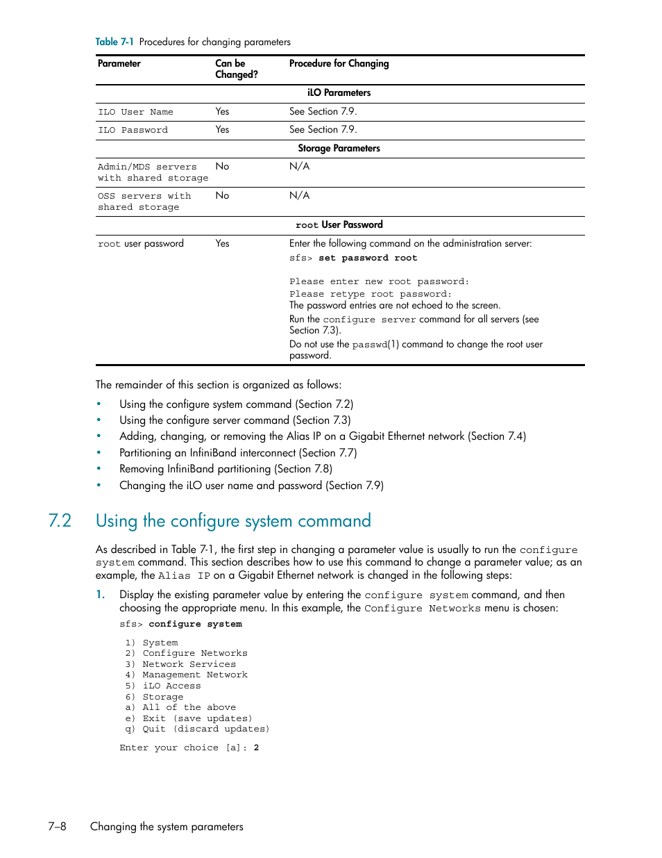 2 using the configure system command, 2 using the configure system command -8, Using the configure system command (section 7.2) | Ee section 7.2), Section 7.2) | HP StorageWorks Scalable File Share User Manual | Page 190 / 362