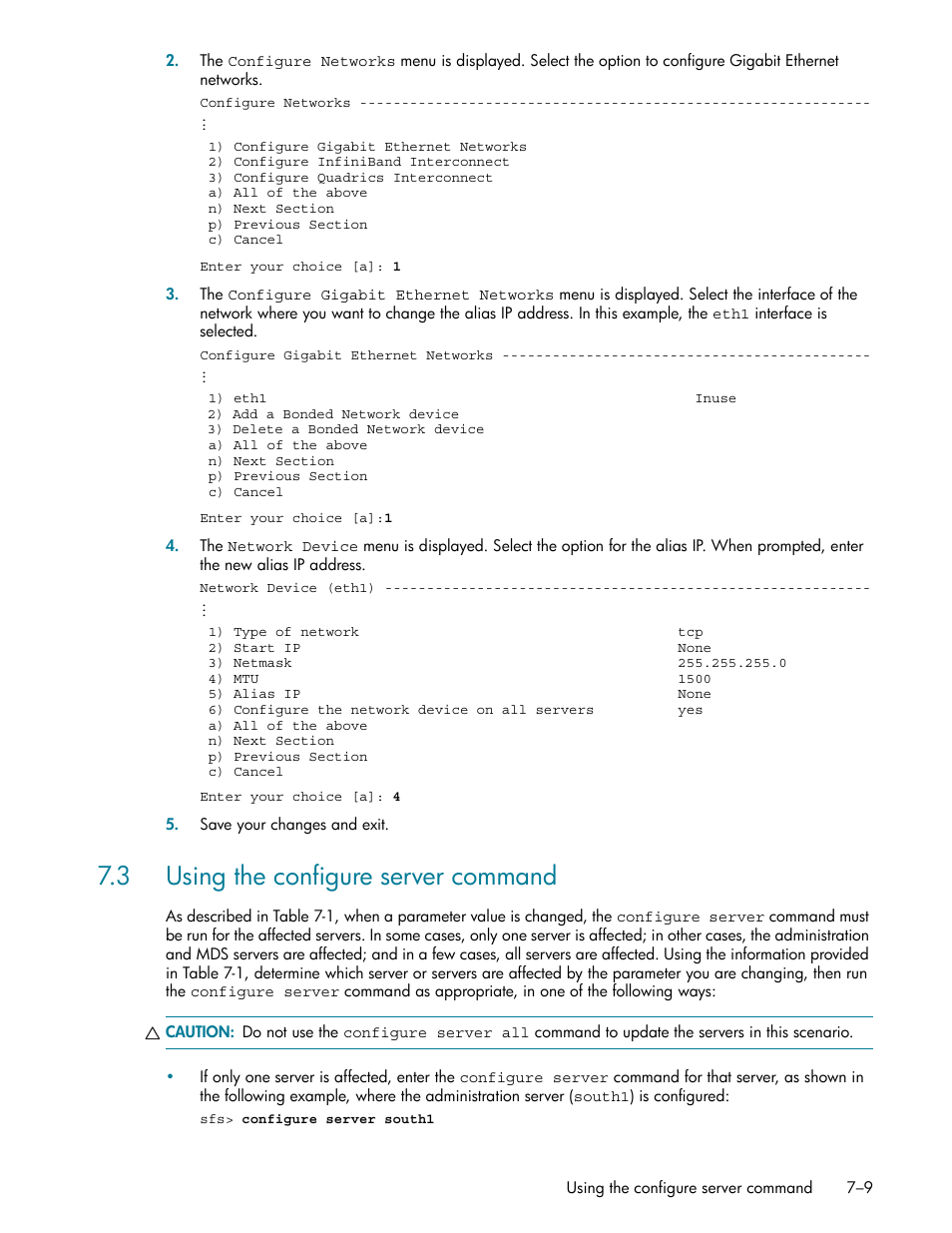 3 using the configure server command, 3 using the configure server command -9, Using the configure server command (section 7.3) | Section 7.3, Section 7.3) | HP StorageWorks Scalable File Share User Manual | Page 191 / 362