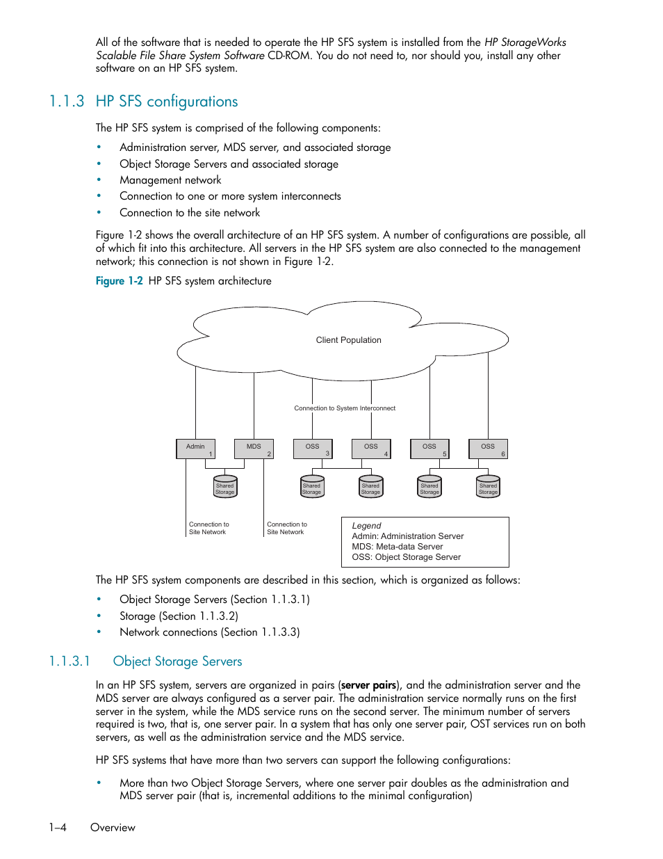 3 hp sfs configurations, 1 object storage servers, Hp sfs configurations -4 | Object storage servers -4 | HP StorageWorks Scalable File Share User Manual | Page 20 / 362