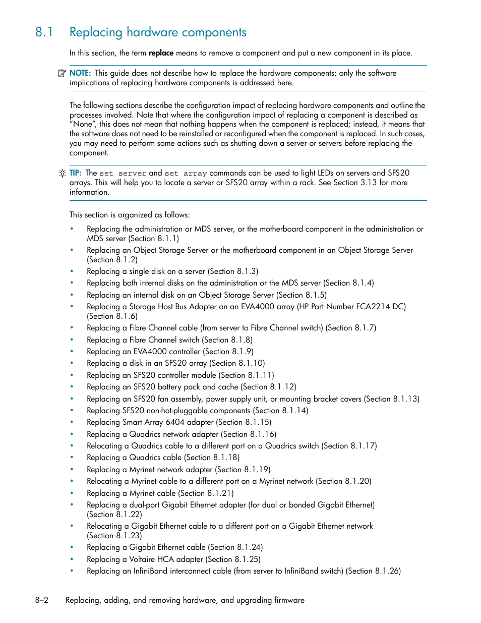 1 replacing hardware components, 1 replacing hardware components -2 | HP StorageWorks Scalable File Share User Manual | Page 200 / 362