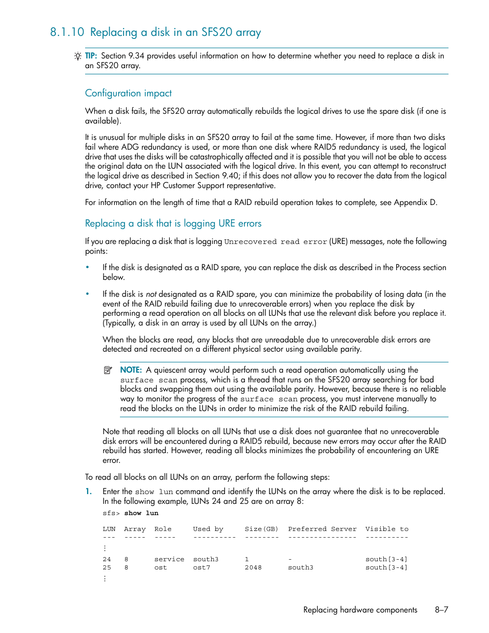 10 replacing a disk in an sfs20 array, 10 replacing a disk in an sfs20 array -7 | HP StorageWorks Scalable File Share User Manual | Page 205 / 362