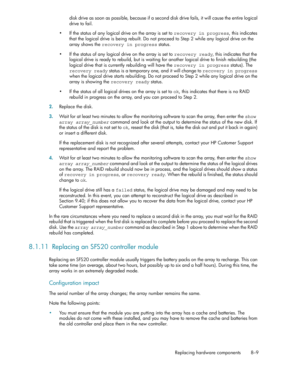 11 replacing an sfs20 controller module, 11 replacing an sfs20 controller module -9 | HP StorageWorks Scalable File Share User Manual | Page 207 / 362