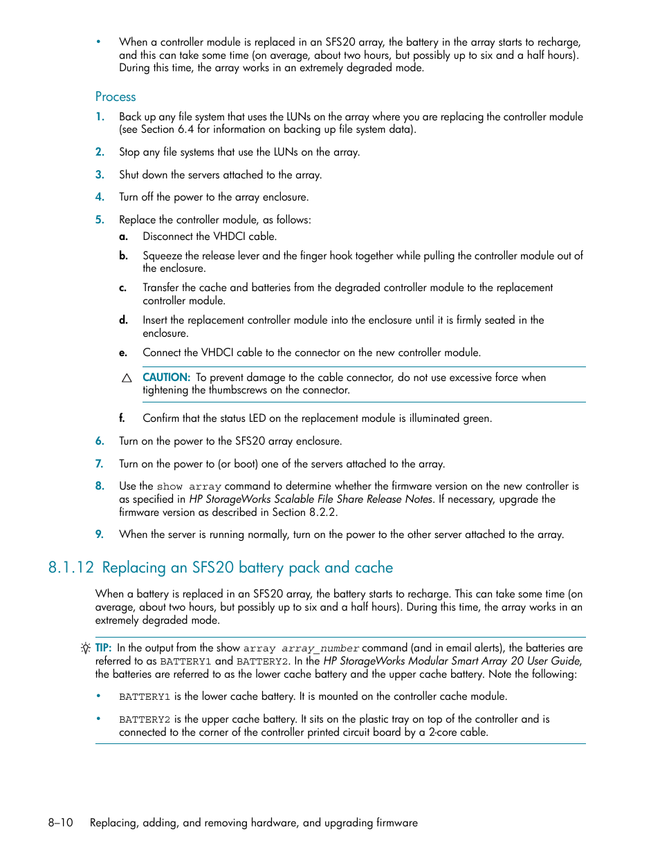 12 replacing an sfs20 battery pack and cache, 12 replacing an sfs20 battery pack and cache -10 | HP StorageWorks Scalable File Share User Manual | Page 208 / 362