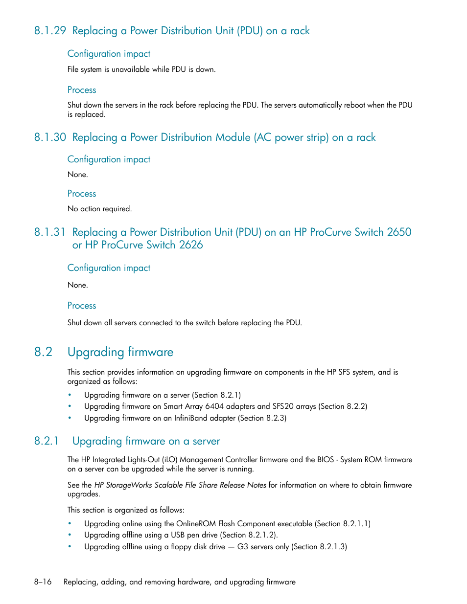 2 upgrading firmware, 1 upgrading firmware on a server, Switch 2626 -16 | 2 upgrading firmware -16, Upgrading firmware on a server -16, 2626 (section 8.1.31) | HP StorageWorks Scalable File Share User Manual | Page 214 / 362