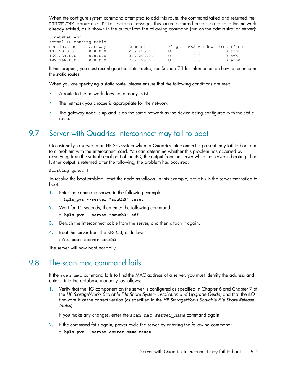 8 the scan mac command fails, 8 the scan mac command fails -5, The scan mac command fails (section 9.8) | HP StorageWorks Scalable File Share User Manual | Page 229 / 362