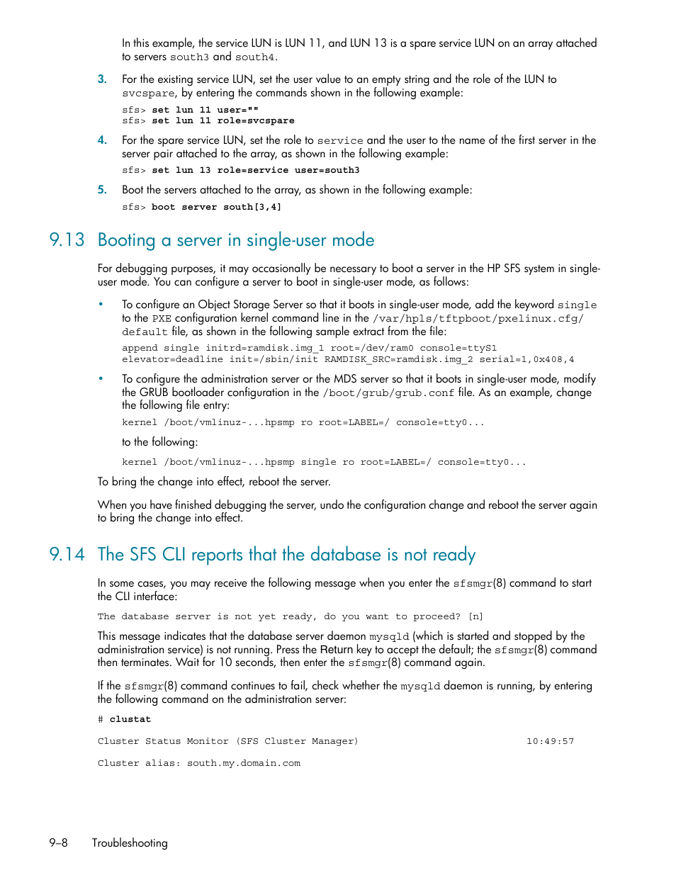 13 booting a server in single-user mode, 13 booting a server in single-user mode -8 | HP StorageWorks Scalable File Share User Manual | Page 232 / 362