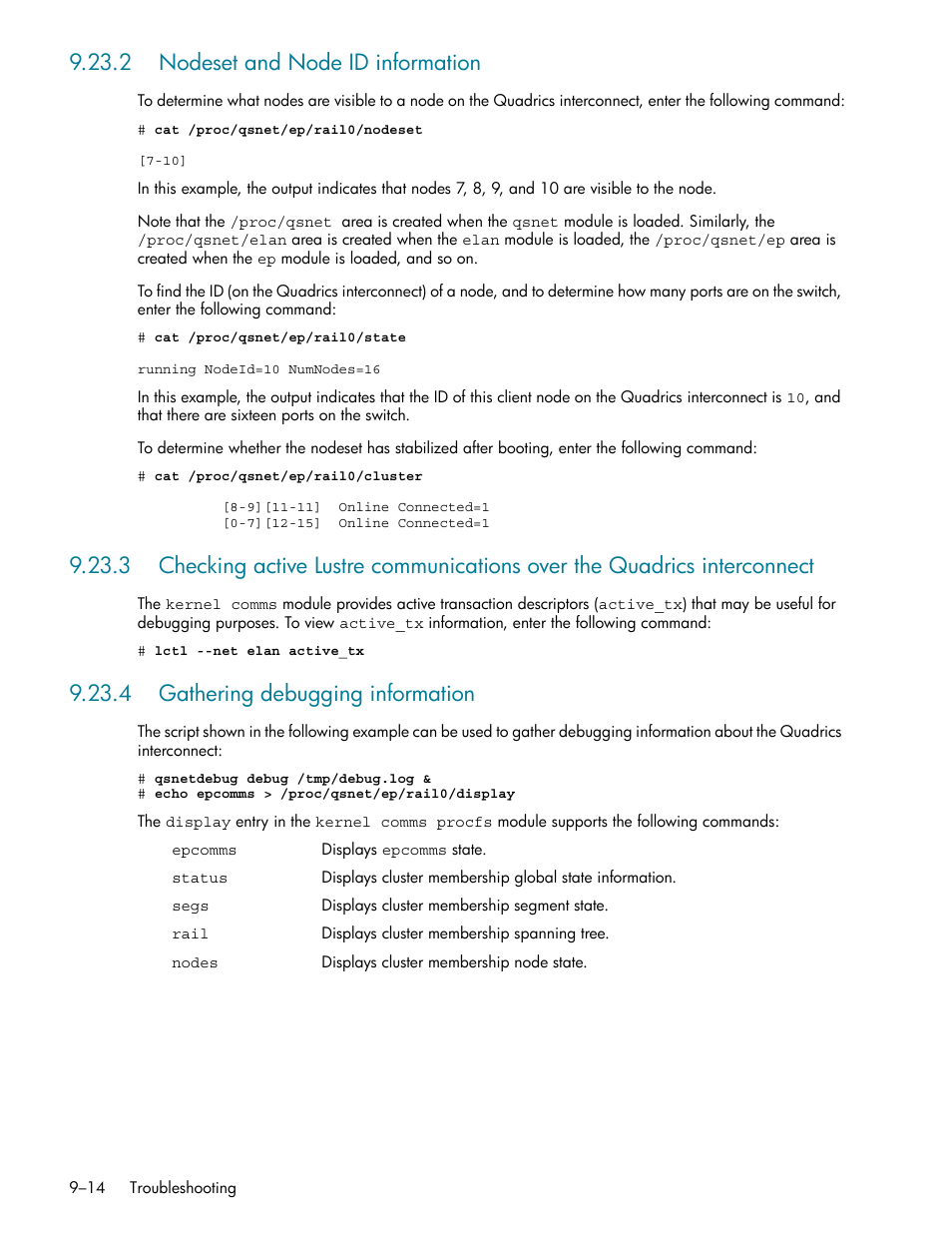 2 nodeset and node id information, 4 gathering debugging information, 2 nodeset and node id information -14 | 4 gathering debugging information -14 | HP StorageWorks Scalable File Share User Manual | Page 238 / 362