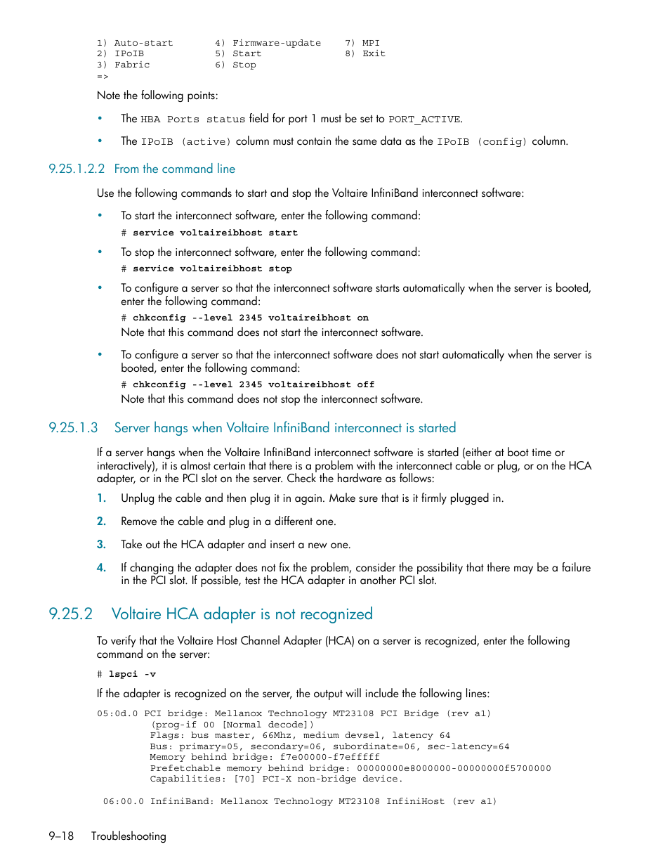 2 from the command line, 2 voltaire hca adapter is not recognized, From the command line -18 | 2 voltaire hca adapter is not recognized -18 | HP StorageWorks Scalable File Share User Manual | Page 242 / 362