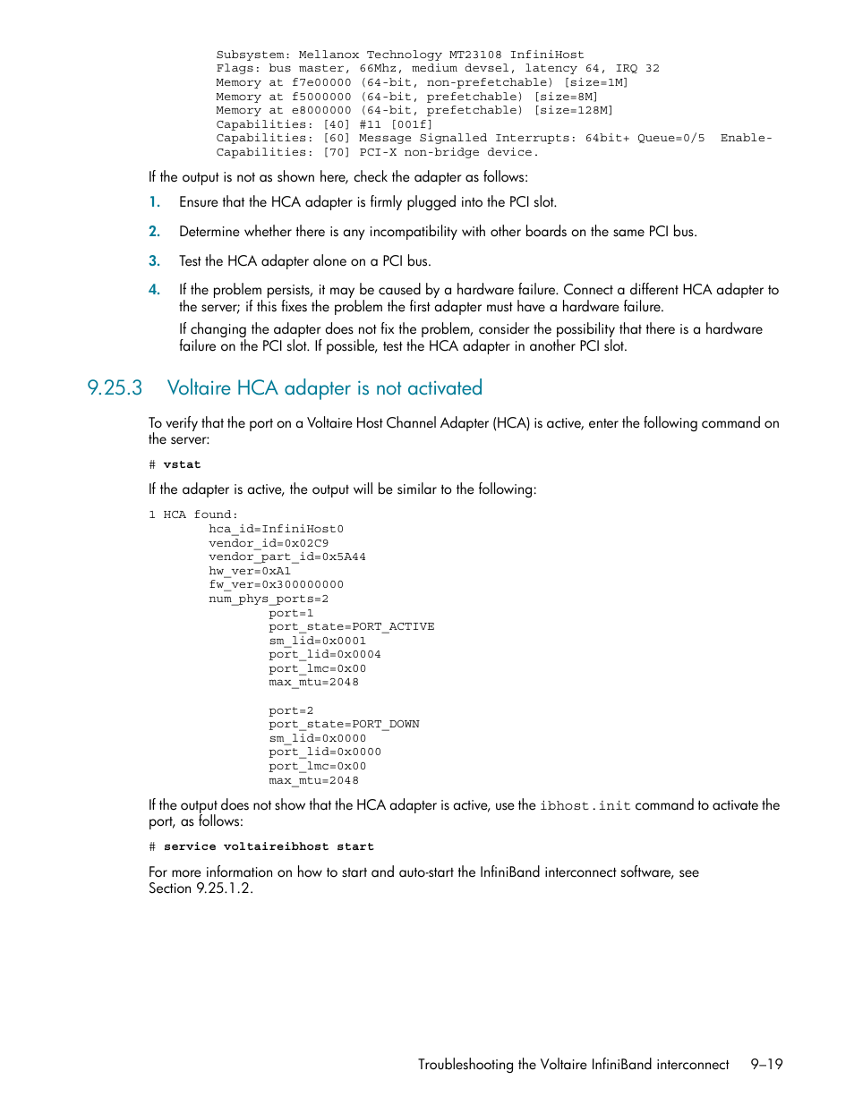 3 voltaire hca adapter is not activated, 3 voltaire hca adapter is not activated -19, Section 9.25.3 con | HP StorageWorks Scalable File Share User Manual | Page 243 / 362