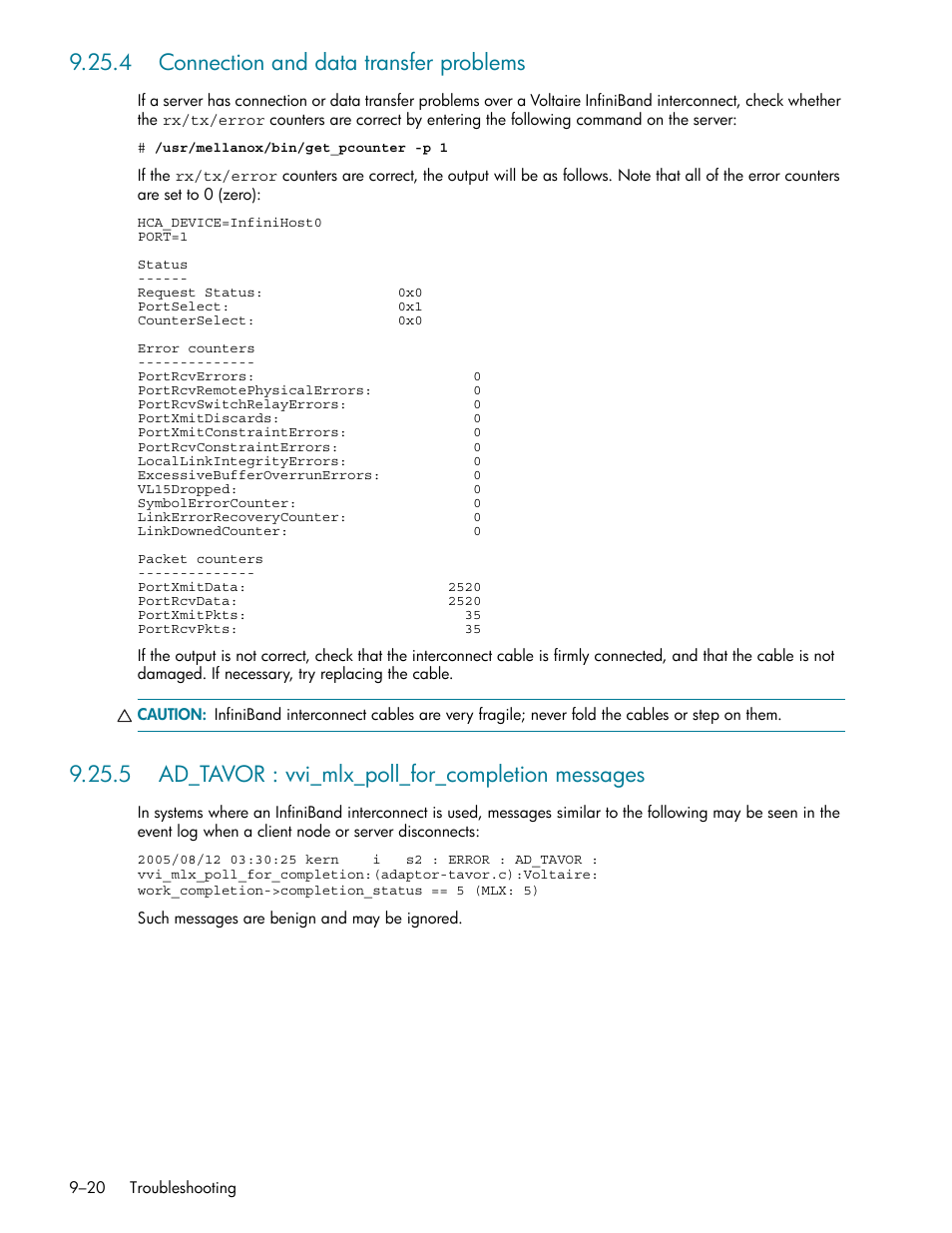 4 connection and data transfer problems, 5 ad_tavor : vvi_mlx_poll_for_completion messages, 4 connection and data transfer problems -20 | HP StorageWorks Scalable File Share User Manual | Page 244 / 362