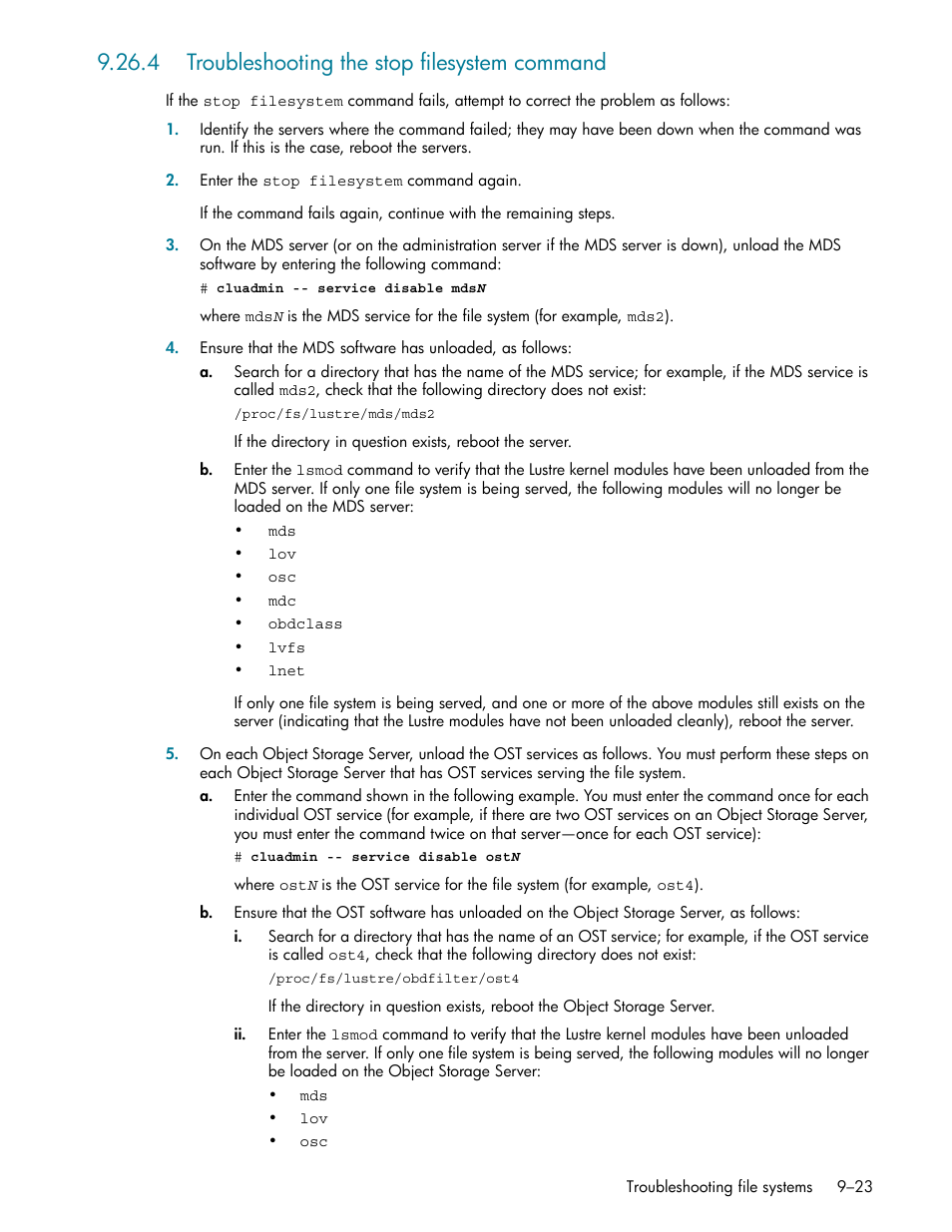 4 troubleshooting the stop filesystem command, 4 troubleshooting the stop filesystem command -23 | HP StorageWorks Scalable File Share User Manual | Page 247 / 362