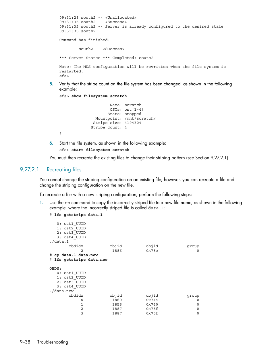 1 recreating files, Recreating files -38 | HP StorageWorks Scalable File Share User Manual | Page 262 / 362