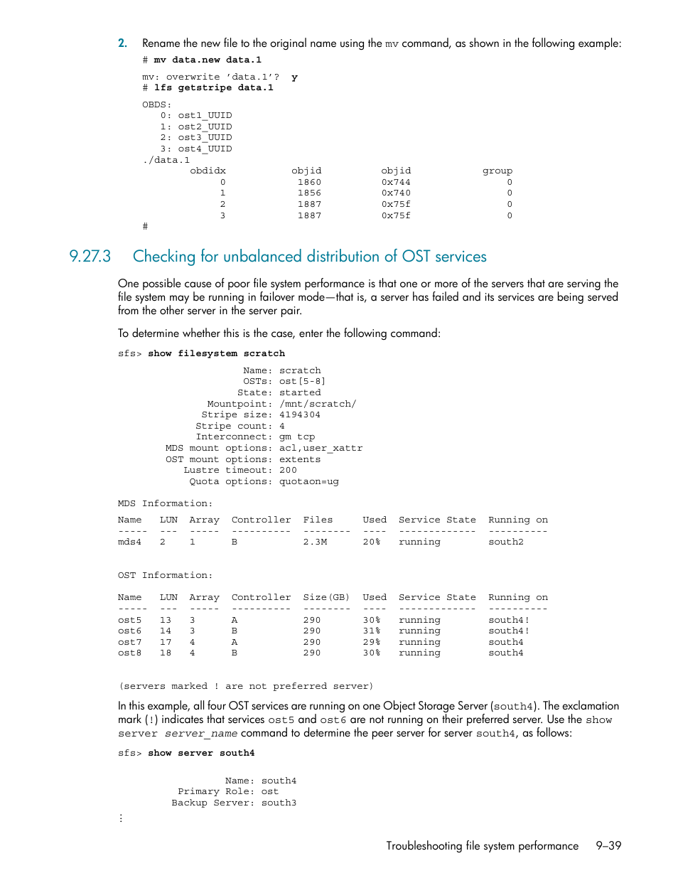 See section 9.27.3 and s | HP StorageWorks Scalable File Share User Manual | Page 263 / 362