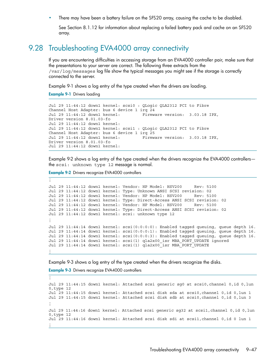 28 troubleshooting eva4000 array connectivity, 28 troubleshooting eva4000 array connectivity -47 | HP StorageWorks Scalable File Share User Manual | Page 271 / 362