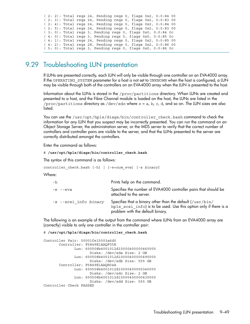 29 troubleshooting lun presentation, 29 troubleshooting lun presentation -49, Troubleshooting lun presentation (section 9.29) | E section 9.29 | HP StorageWorks Scalable File Share User Manual | Page 273 / 362