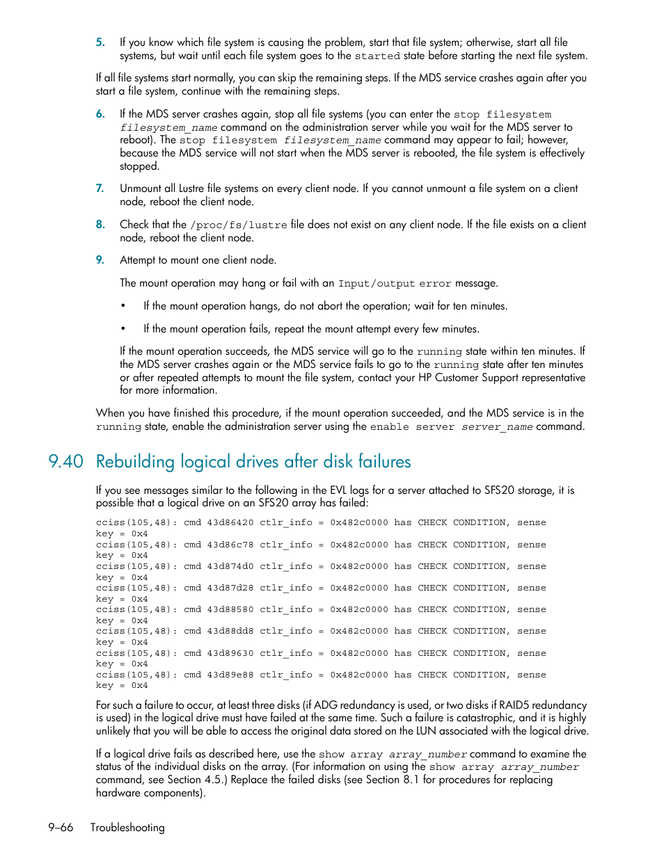 40 rebuilding logical drives after disk failures | HP StorageWorks Scalable File Share User Manual | Page 290 / 362