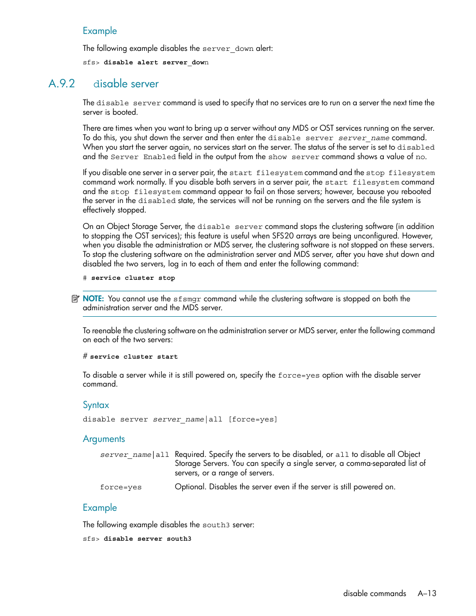 A.9.2 disable server, A.9.2, A.9.2 d isable server | HP StorageWorks Scalable File Share User Manual | Page 307 / 362