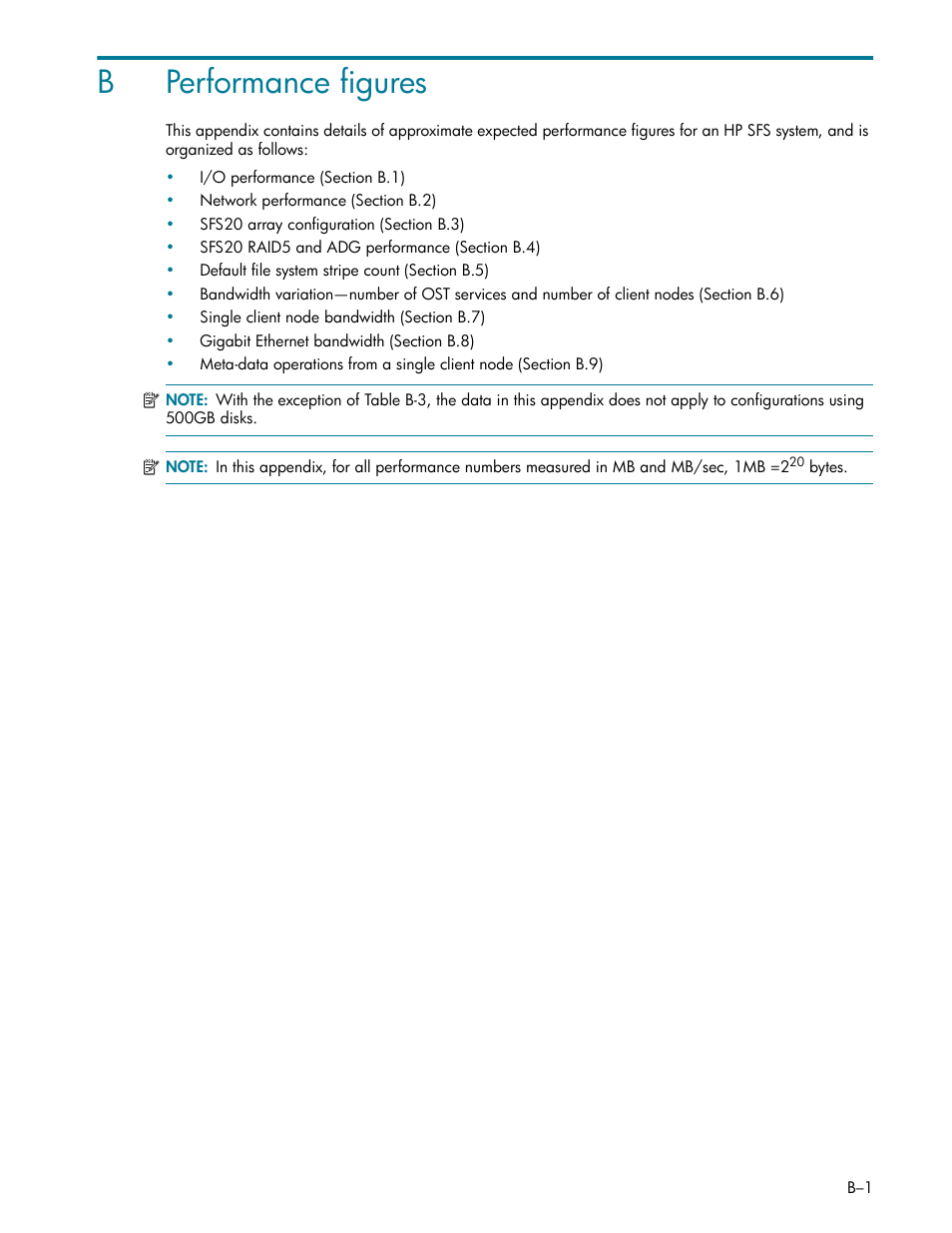 B: performance figures, B performance figures, Appendix b contains det | Ed in appendix b, Bperformance figures | HP StorageWorks Scalable File Share User Manual | Page 329 / 362