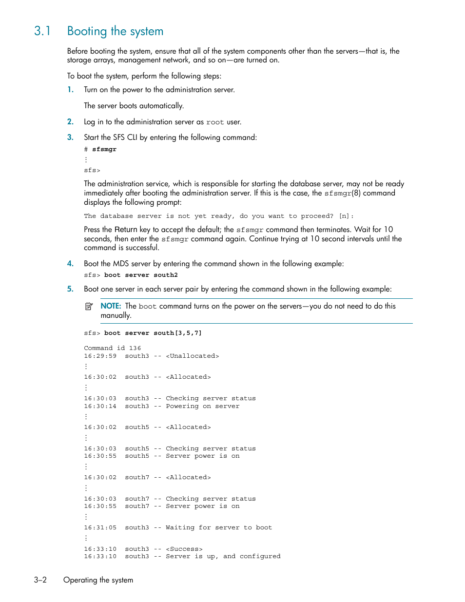 1 booting the system, 1 booting the system -2, Booting the system (section 3.1) | HP StorageWorks Scalable File Share User Manual | Page 34 / 362