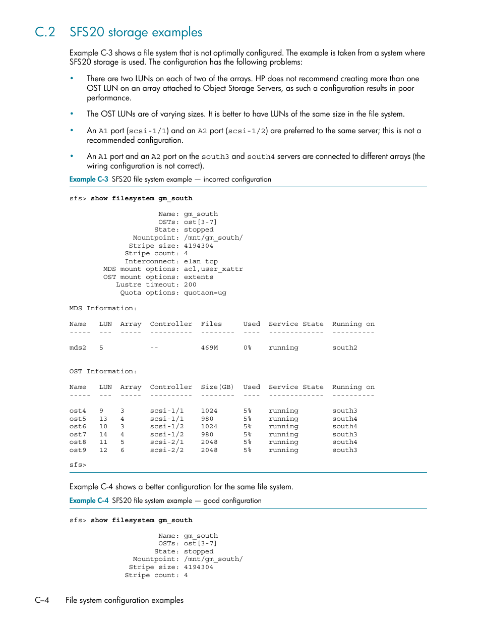 C.2 sfs20 storage examples | HP StorageWorks Scalable File Share User Manual | Page 346 / 362