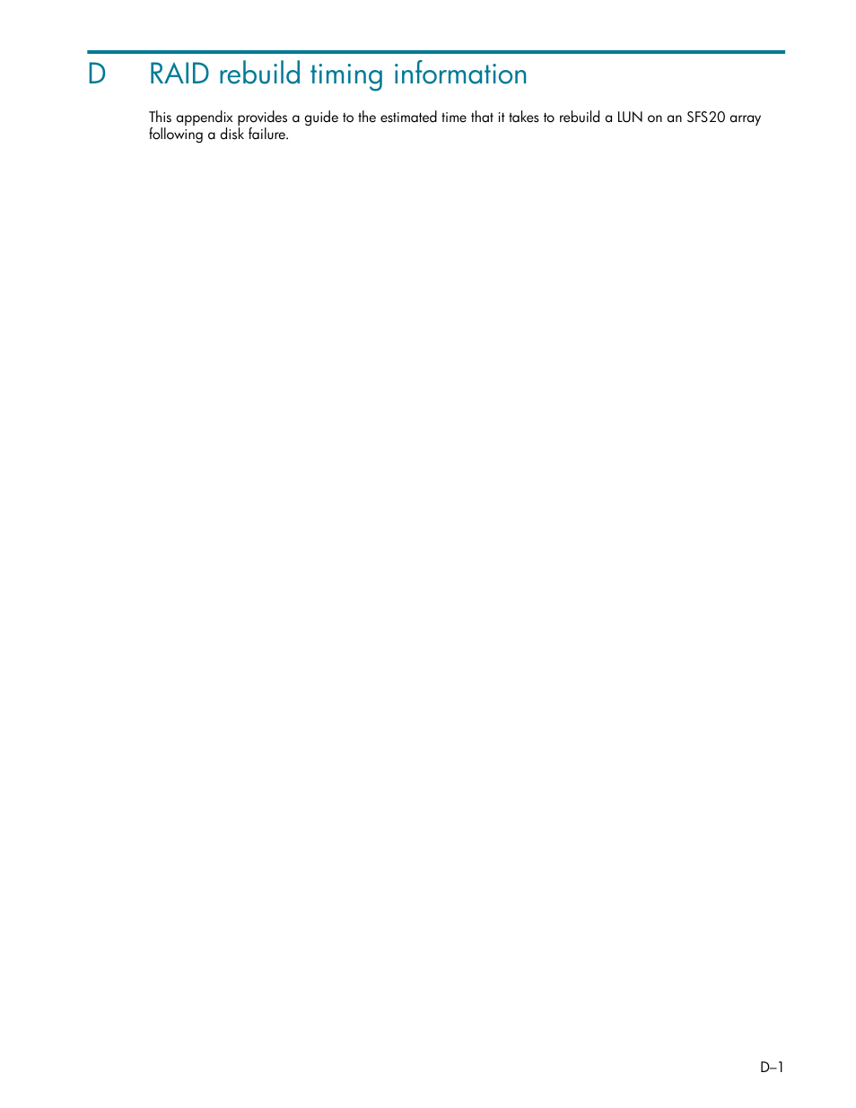 D: raid rebuild timing information, D raid rebuild timing information, Appendix d pr | Draid rebuild timing information | HP StorageWorks Scalable File Share User Manual | Page 349 / 362