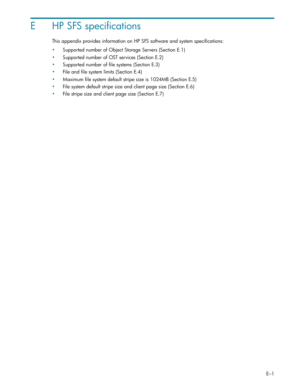 E: hp sfs specifications, E hp sfs specifications, Appendix e pr | Ehp sfs specifications | HP StorageWorks Scalable File Share User Manual | Page 351 / 362