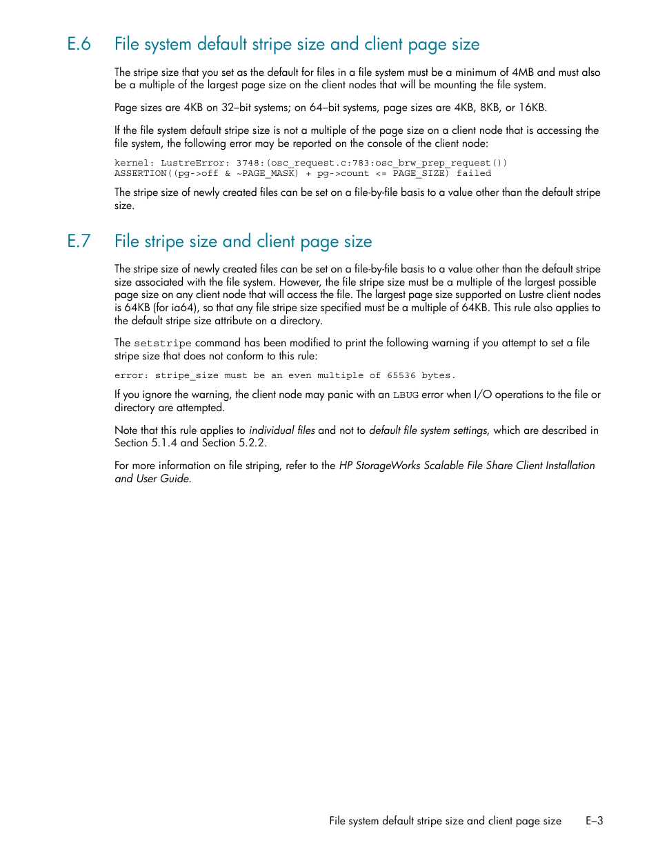 E.7 file stripe size and client page size | HP StorageWorks Scalable File Share User Manual | Page 353 / 362